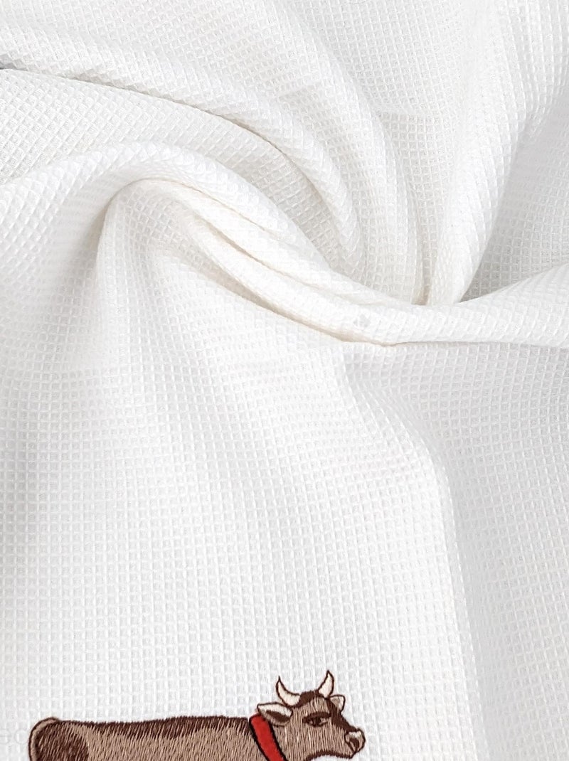 Torchon nid d'abeille WAFFLE brodé Vache Gris - Kiabi