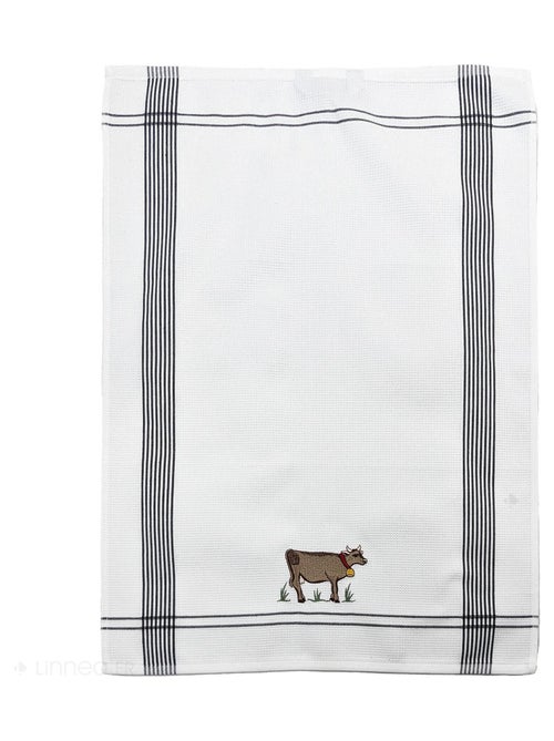 Torchon nid d'abeille WAFFLE brodé Vache - Kiabi