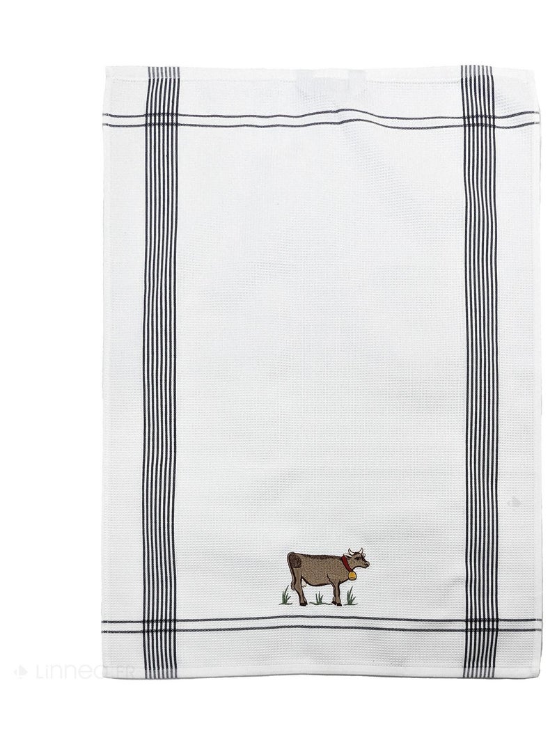 Torchon nid d'abeille WAFFLE brodé Vache Gris - Kiabi