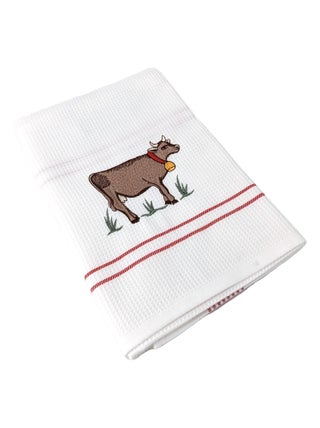 Torchon nid d'abeille WAFFLE brodé Vache