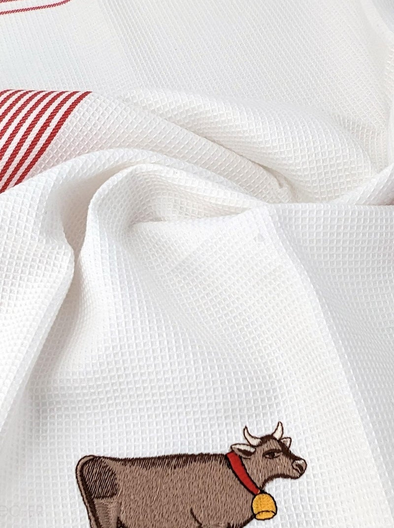 Torchon nid d'abeille WAFFLE brodé Vache Rouge - Kiabi