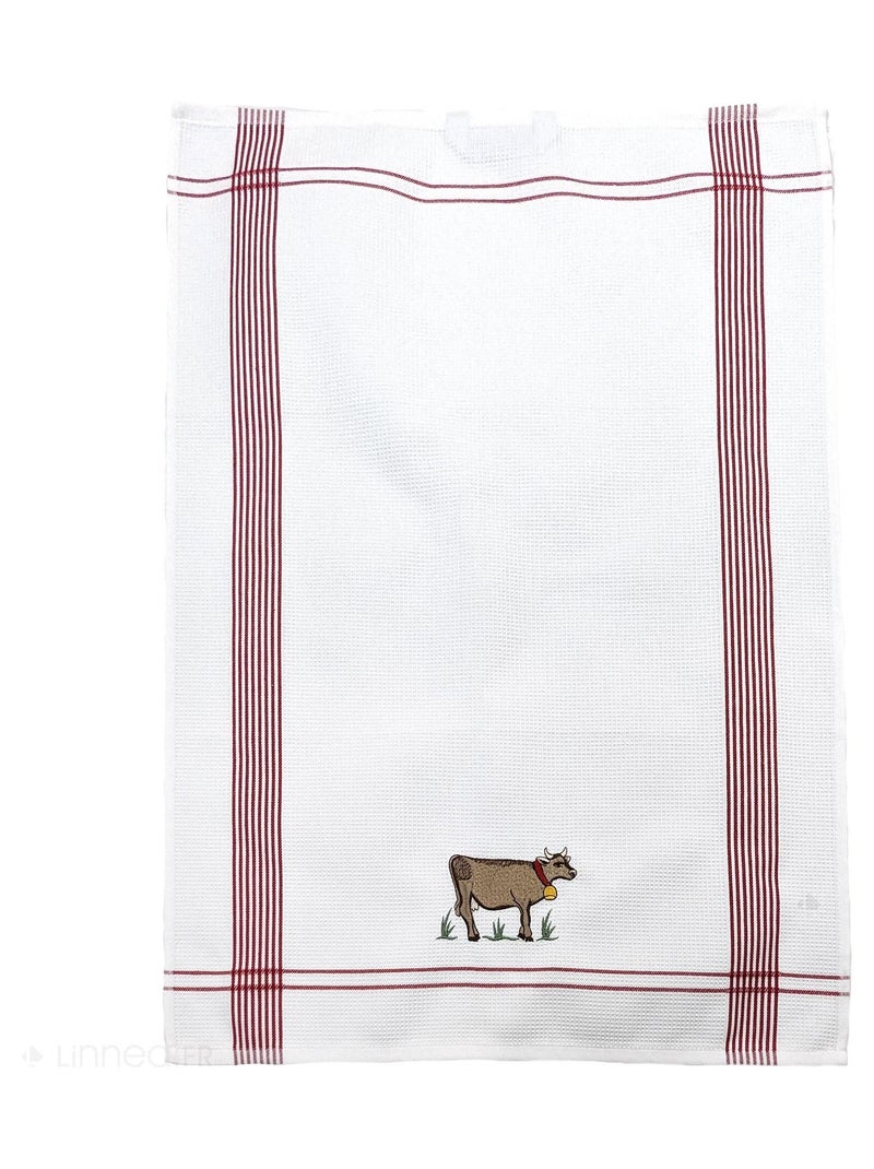 Torchon nid d'abeille WAFFLE brodé Vache Rouge - Kiabi