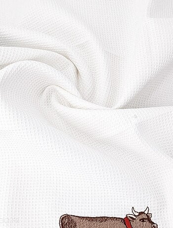 Torchon nid d'abeille WAFFLE brodé Vache