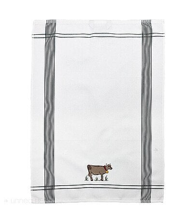 Torchon nid d'abeille WAFFLE brodé Vache