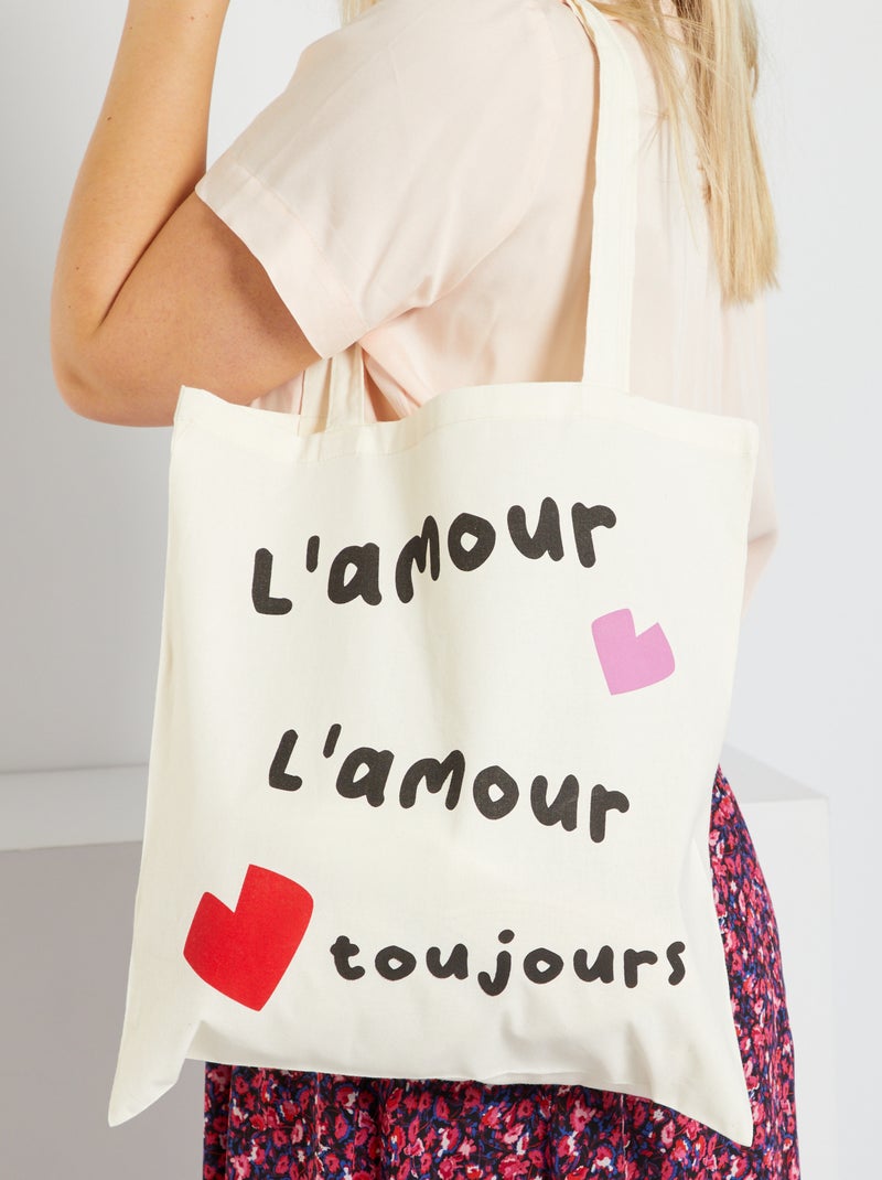 Tote bag imprimé 'amour' blanc - Kiabi