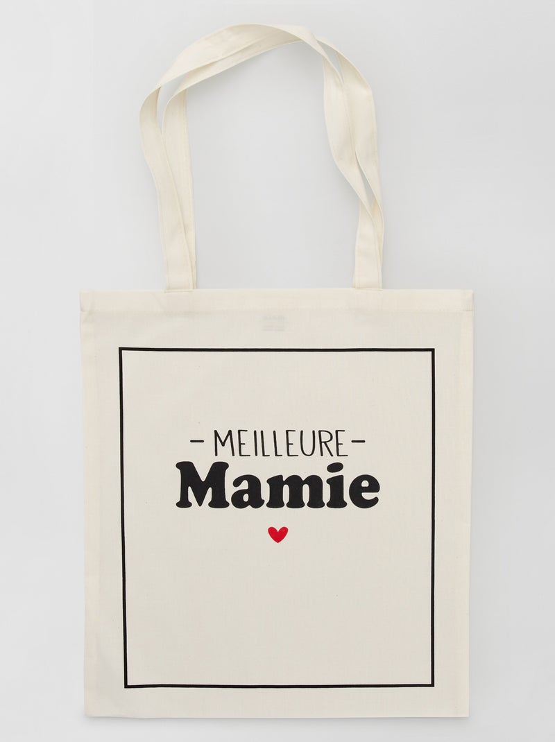 Tote bag imprimé blanc 'mamie' - Kiabi