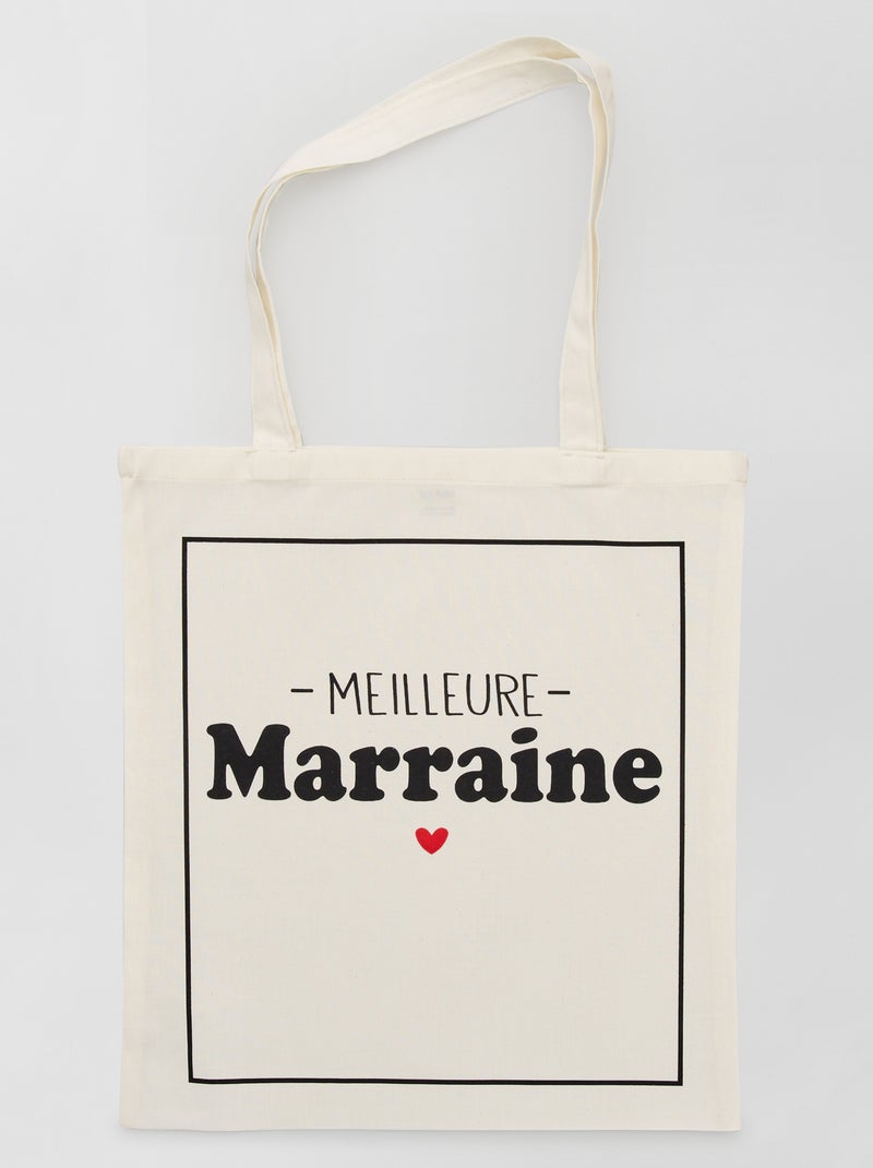 Tote bag imprimé blanc 'marraine' - Kiabi
