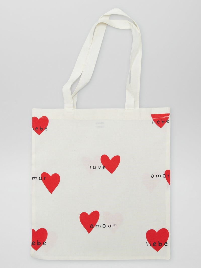 Tote bag imprimé 'coeurs' Blanc/rouge - Kiabi