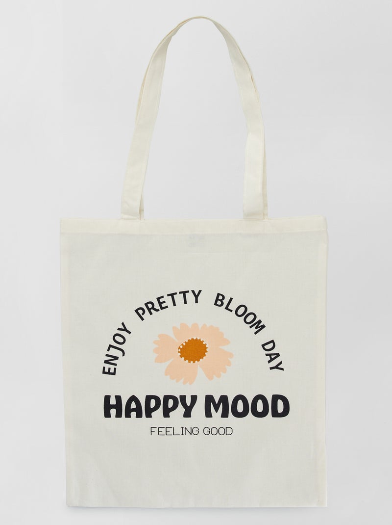 Tote bag imprimé 'happy mood' Blanc - Kiabi