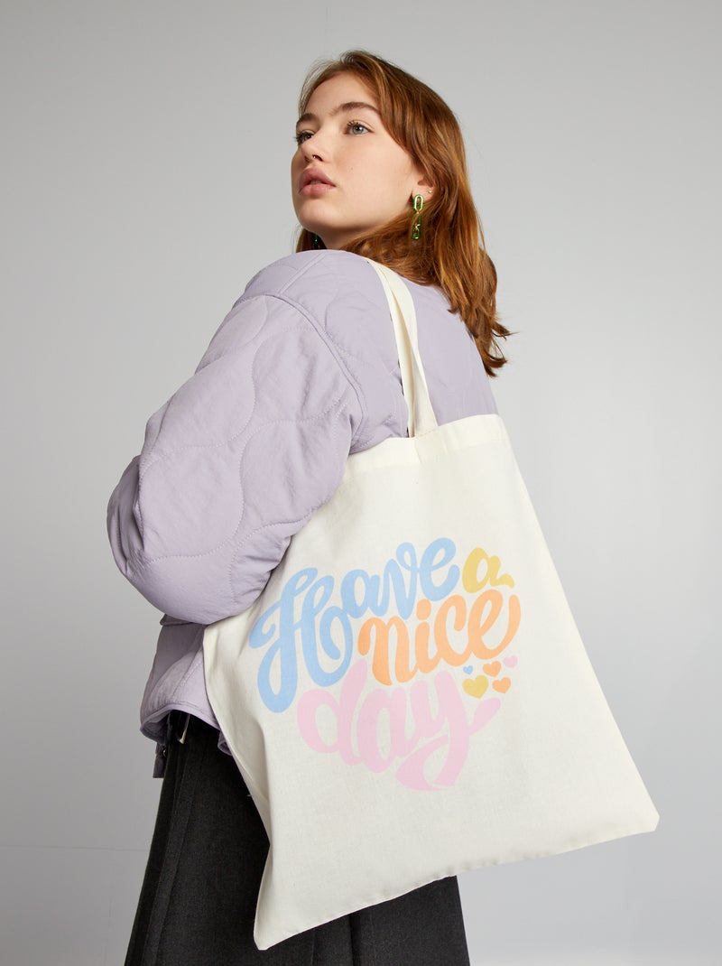 Tote bag message Beige - Kiabi