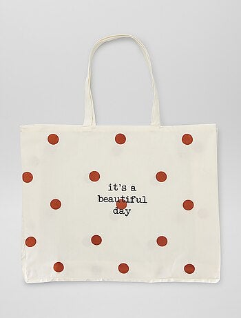 Tote bag imprimé 'coeurs' - Blanc/rouge - Kiabi - 2.50€