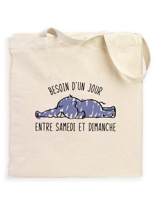 Totebag BESOIN D'UN JOUR ENTRE SAMEDI ET DIMANCHE - Kiabi