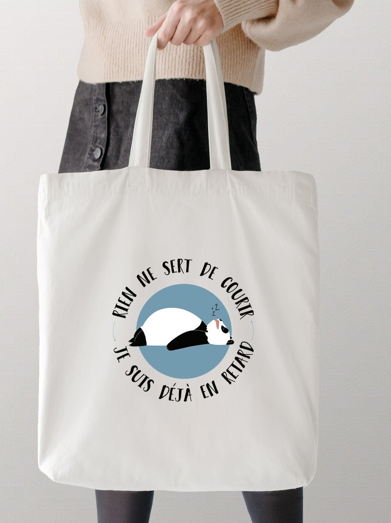 Totebag JE SUIS DEJA EN RETARD Beige - Kiabi