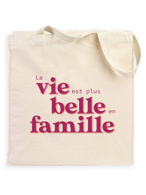 Totebag LA VIE EST PLUS BELLE EN FAMILLE ROSE - Kiabi
