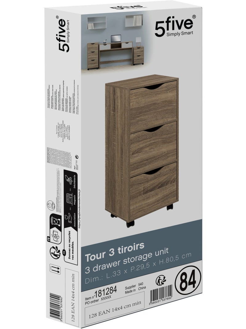 Tour 3 portes à roulettes effet bois Beige - Kiabi