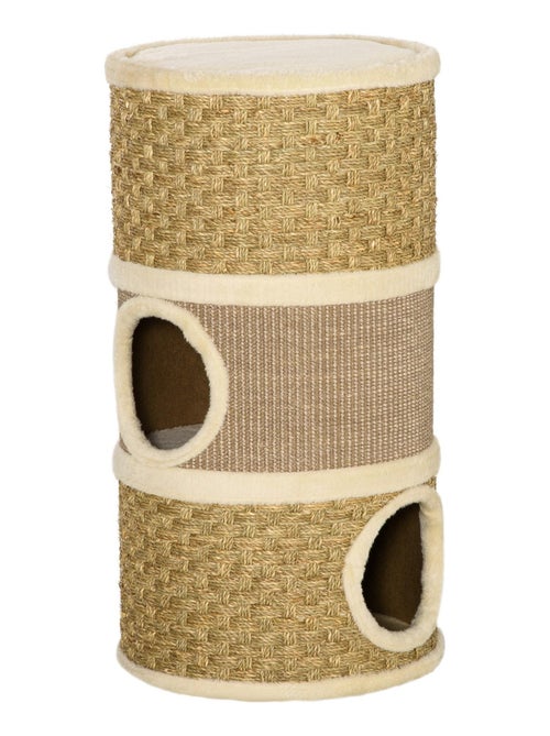 Tour à griffer pour chat - 3 niches, plateforme - sisal corde d'algues beige - Kiabi