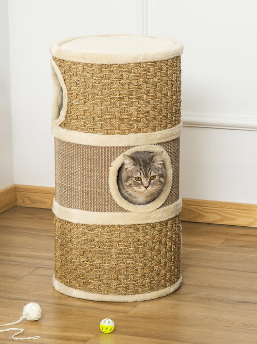 Tour à griffer pour chat - 3 niches, plateforme - sisal corde d'algues beige - Kiabi