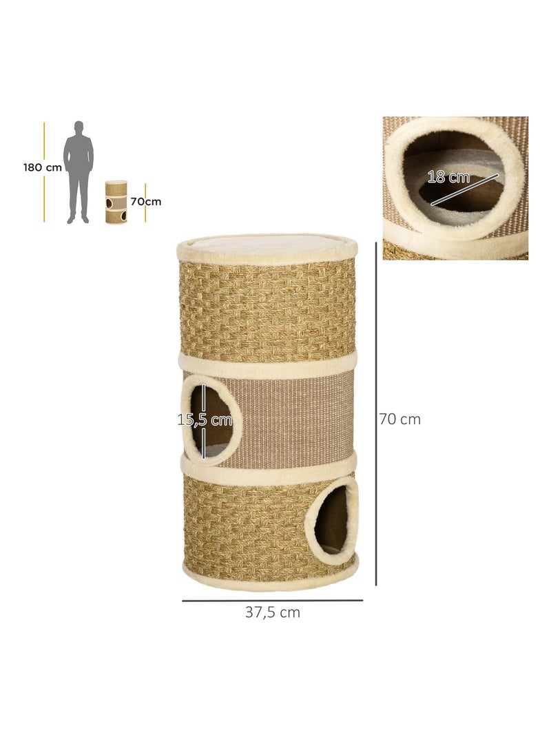 Tour à griffer pour chat - 3 niches, plateforme - sisal corde d'algues beige Beige - Kiabi