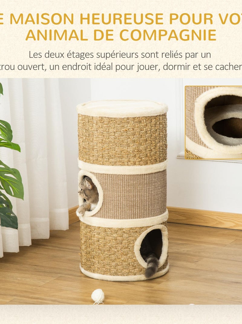 Tour à griffer pour chat - 3 niches, plateforme - sisal corde d'algues beige Beige - Kiabi