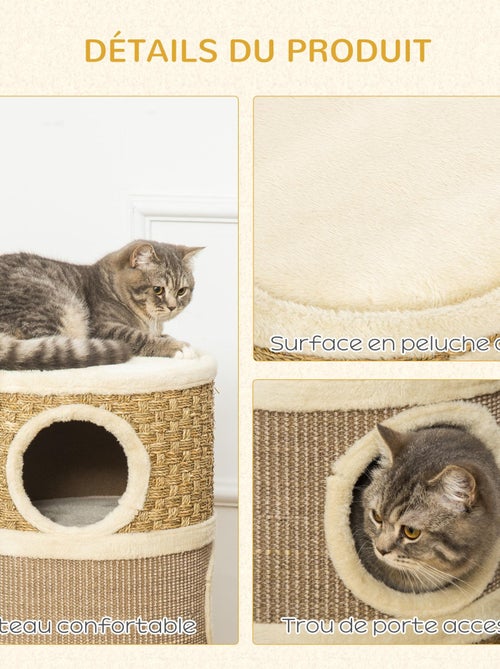 Tour à griffer pour chat - 3 niches, plateforme - sisal corde d'algues beige - Kiabi