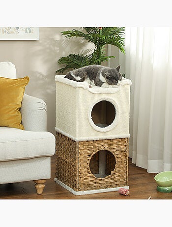 Tour à griffer pour chat 3 niveaux 2 niches panier observation