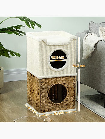 Tour à griffer pour chat 3 niveaux 2 niches panier observation
