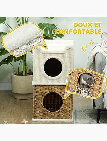 Tour à griffer pour chat 3 niveaux 2 niches panier observation
