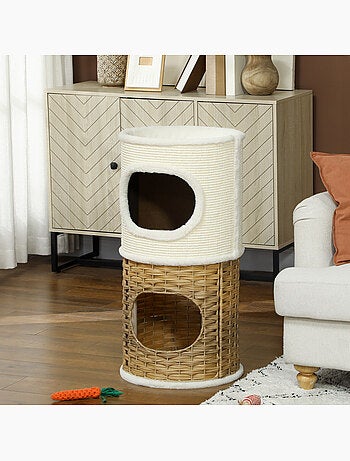 Tour à griffer pour chat 3 niveaux 2 niches panier observation