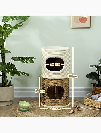 Tour à griffer pour chat 3 niveaux 2 niches panier observation