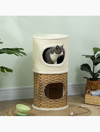 Tour à griffer pour chat 3 niveaux 2 niches panier observation