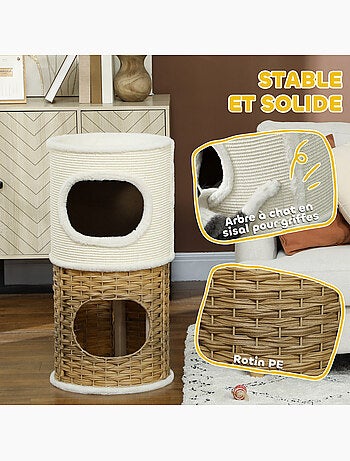 Tour à griffer pour chat 3 niveaux 2 niches panier observation
