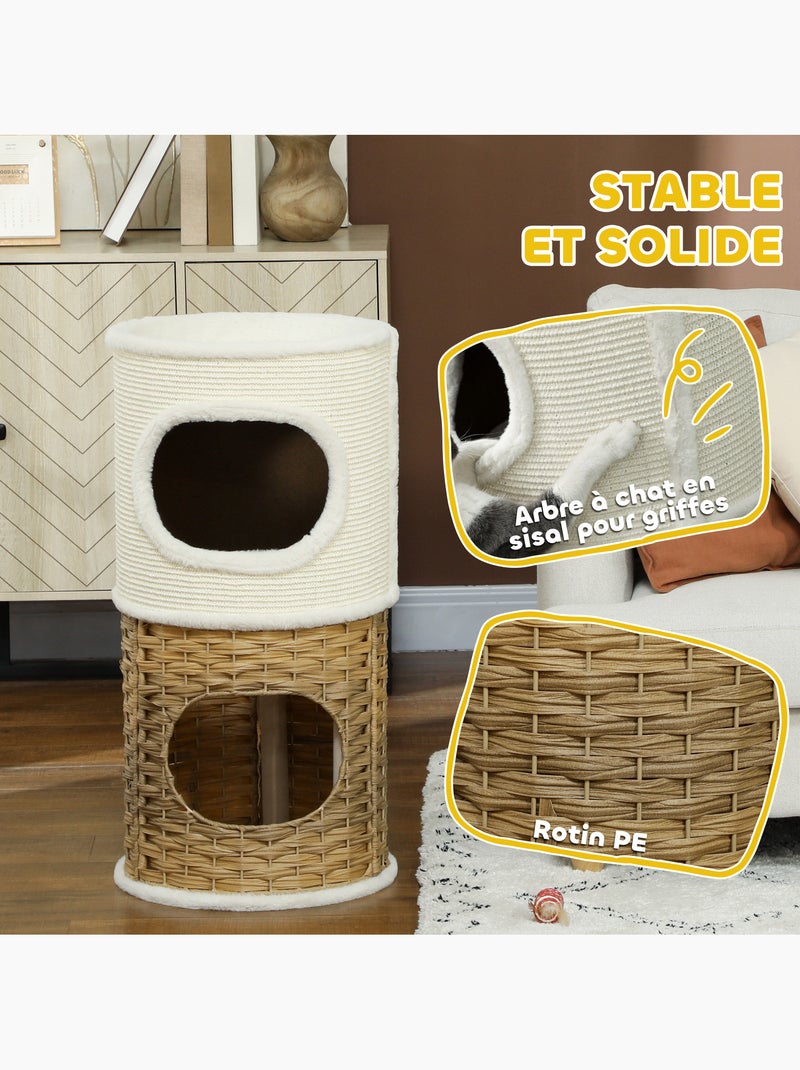 Tour à griffer pour chat 3 niveaux 2 niches panier observation Beige - Kiabi