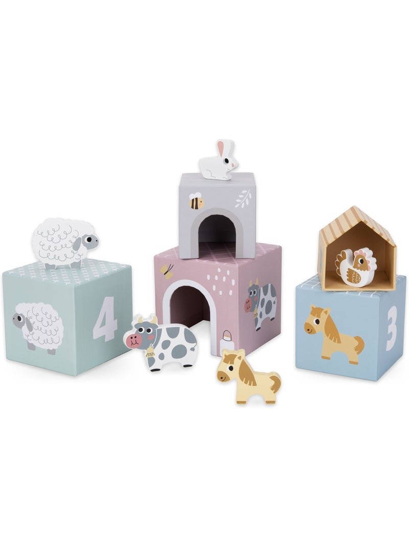 Tour d empilage emboitable bois animaux ferme jouet apprentissage mamabrum N/A - Kiabi