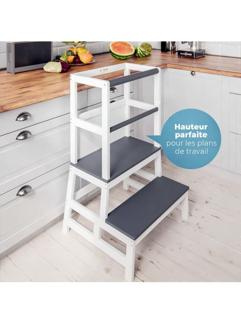 Tour d'apprentissage Barn Montessori 93 × 51 × 50 cm Blanc Gris - Kiabi