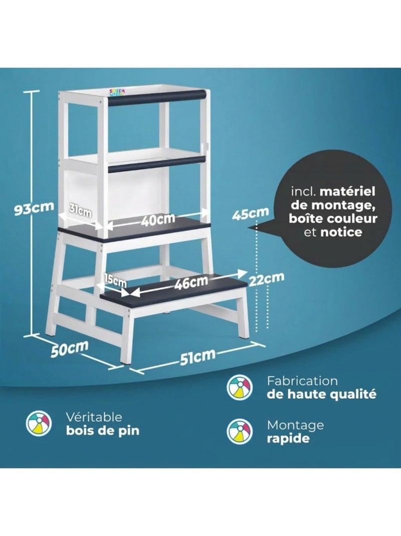 Tour d'apprentissage Barn Montessori 93 × 51 × 50 cm Blanc Gris - Kiabi