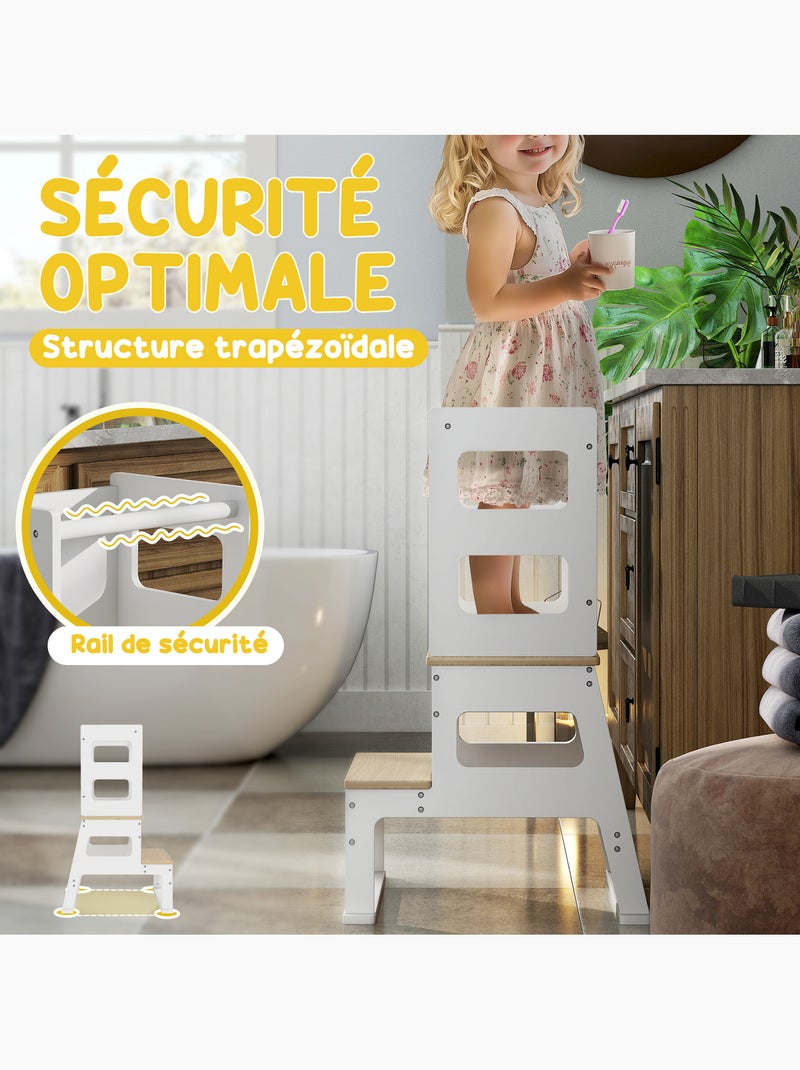 Tour d'apprentissage enfant avec marche, barre sécurité et tableau noir Blanc Blanc - Kiabi
