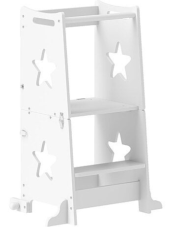 Tour d'apprentissage enfant table ensemble table et chaise 2 en 1 bois blanc