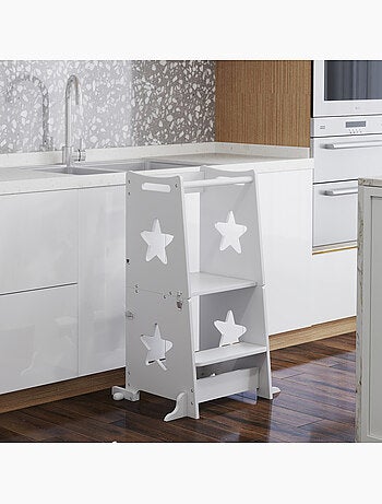 Tour d'apprentissage enfant table ensemble table et chaise 2 en 1 bois blanc
