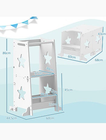 Tour d'apprentissage enfant table ensemble table et chaise 2 en 1 bois blanc
