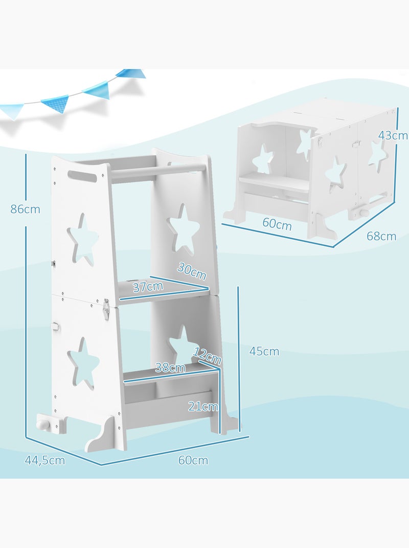 Tour d'apprentissage enfant table ensemble table et chaise 2 en 1 bois blanc Blanc Blanc - Kiabi