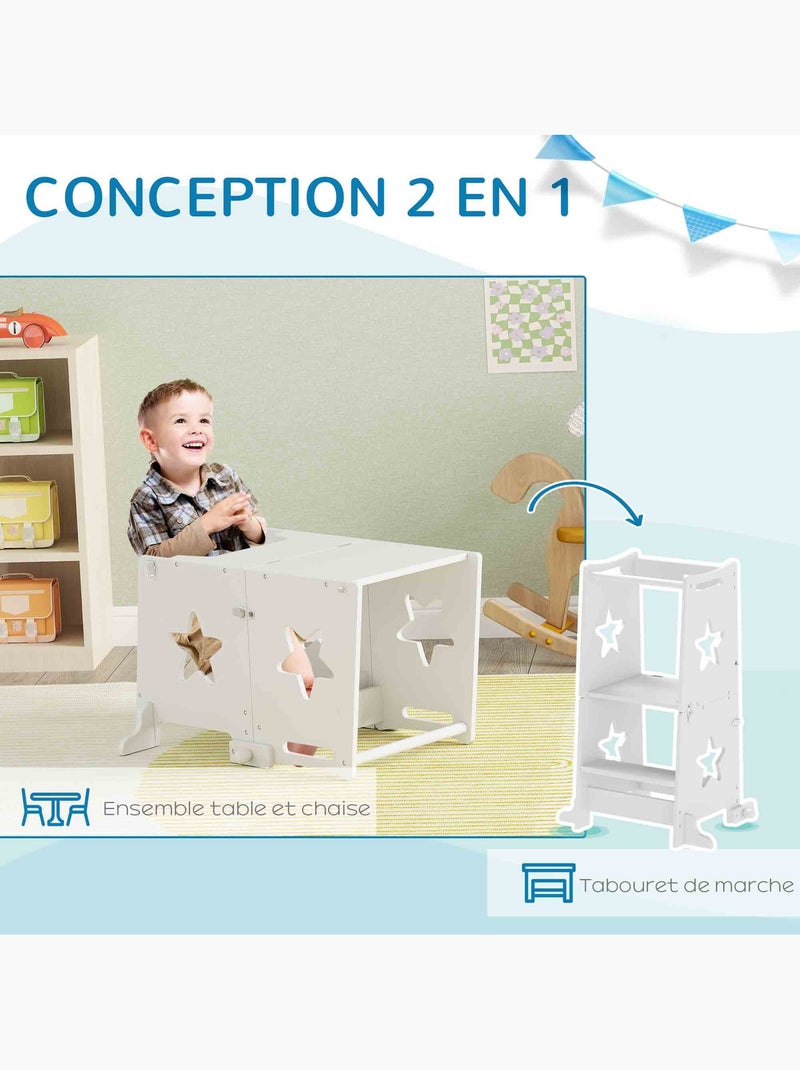 Tour d'apprentissage enfant table ensemble table et chaise 2 en 1 bois blanc Blanc Blanc - Kiabi