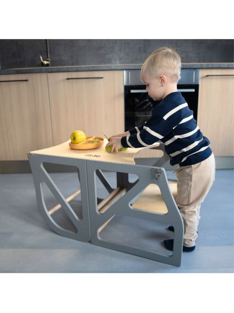 Tour d'apprentissage Montessori 2-en-1 SecureStep gris anthracite - Kiabi