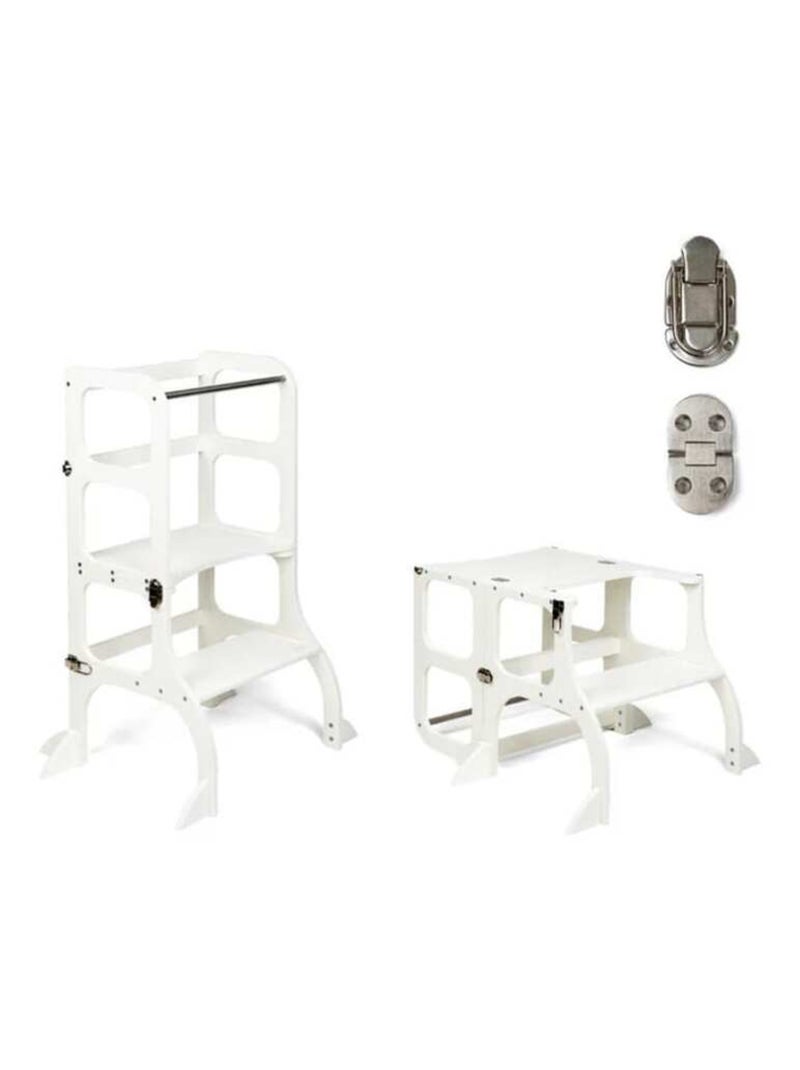 Tour d’apprentissage STEP’n’SIT 2-en-1 (tour + table) avec stabilisateur charnières Argent Blanc - Kiabi