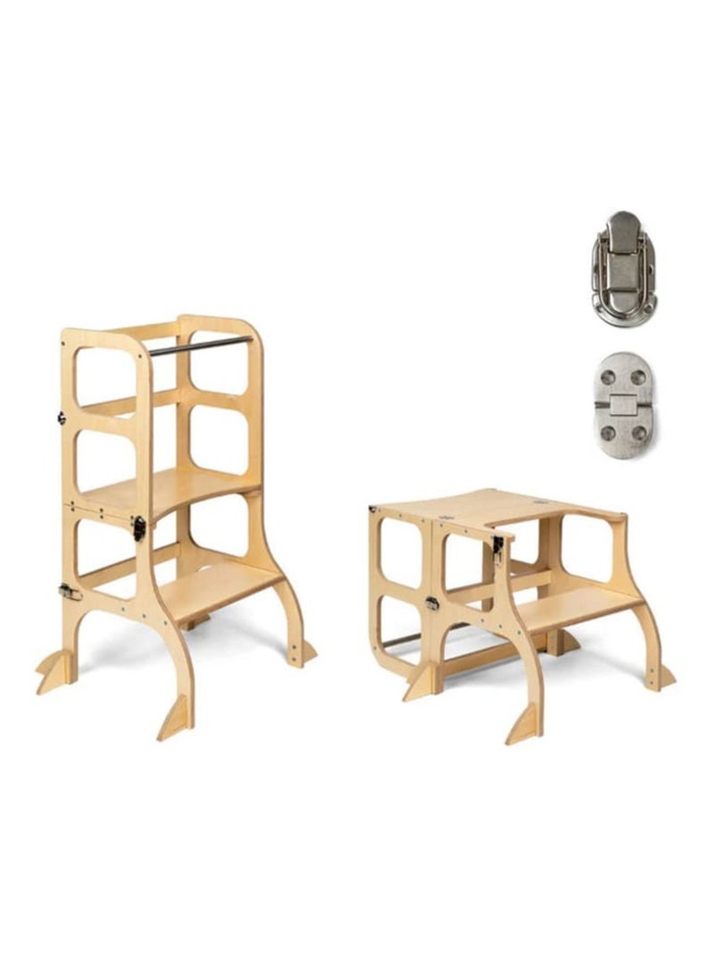 Tour d’apprentissage STEP’n’SIT 2-en-1 (tour + table) avec stabilisateur charnières Argent Bois naturel - Kiabi