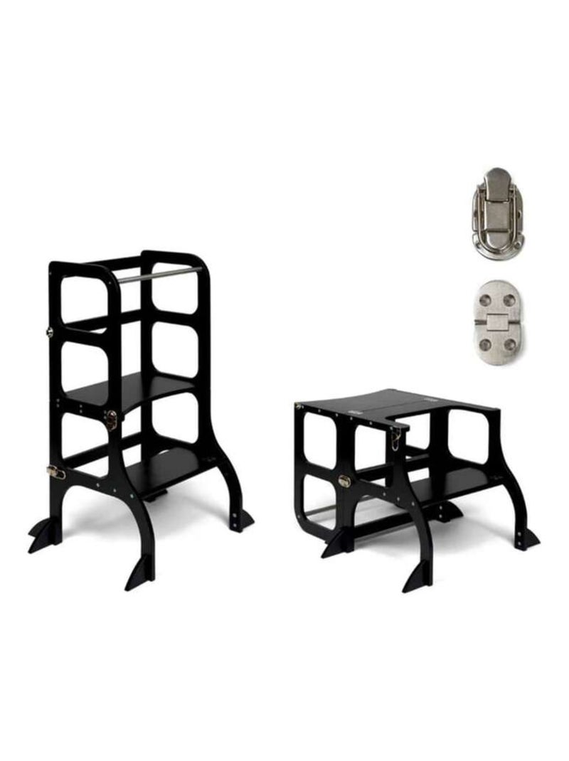 Tour d’apprentissage STEP’n’SIT 2-en-1 (tour + table) avec stabilisateur charnières Argent Noir - Kiabi