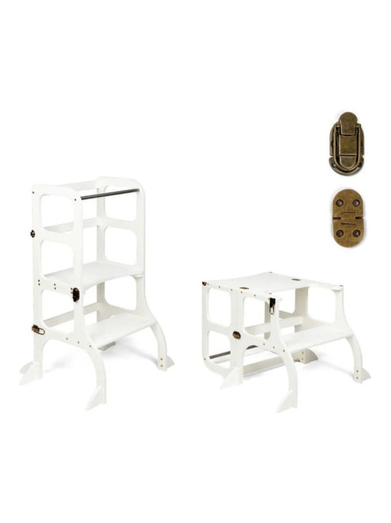 Tour d’apprentissage STEP’n’SIT 2-en-1 (tour + table) avec stabilisateur charnières Laiton vieilli Blanc - Kiabi