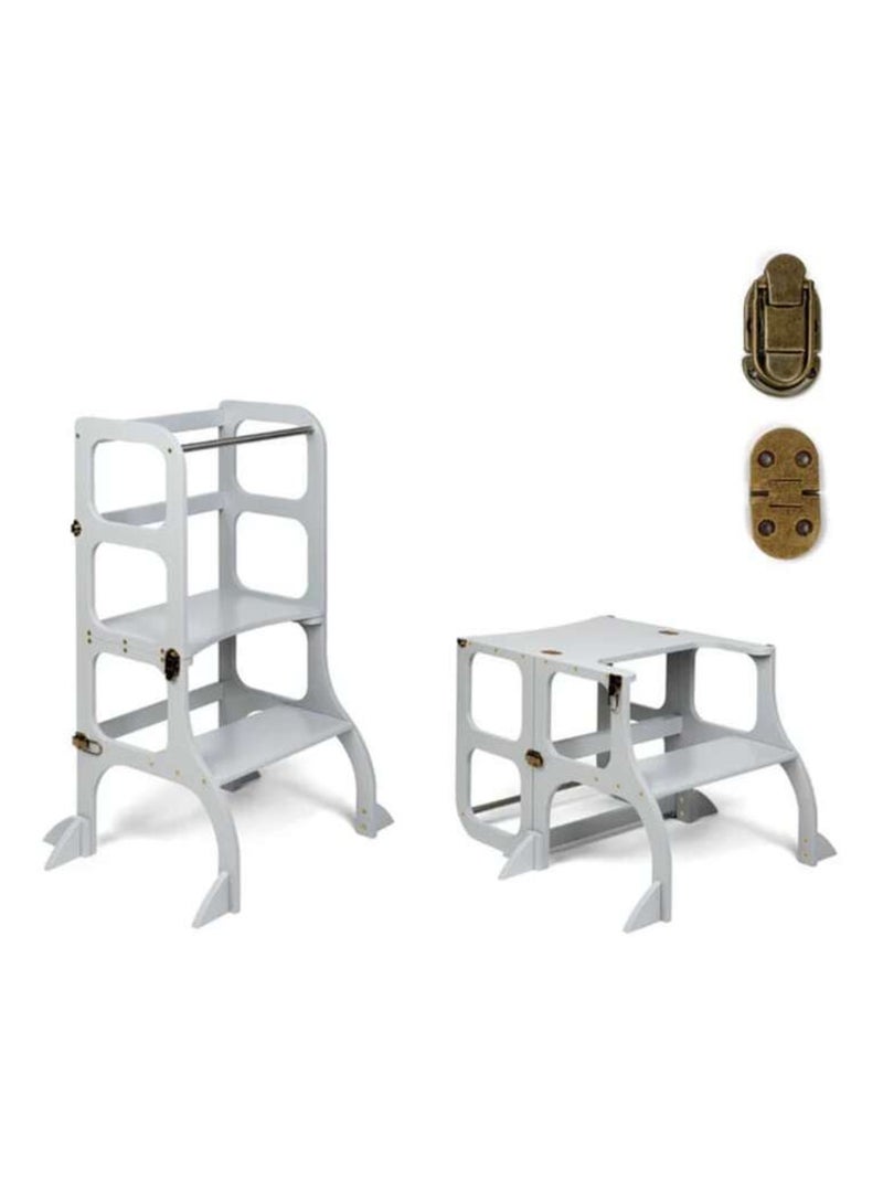 Tour d’apprentissage STEP’n’SIT 2-en-1 (tour + table) avec stabilisateur charnières Laiton vieilli Gris - Kiabi