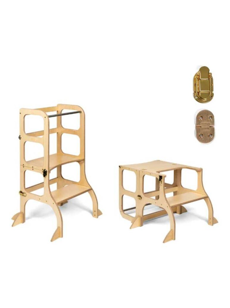 Tour d’apprentissage STEP’n’SIT 2-en-1 (tour + table) avec stabilisateur charnières Or Bois naturel - Kiabi