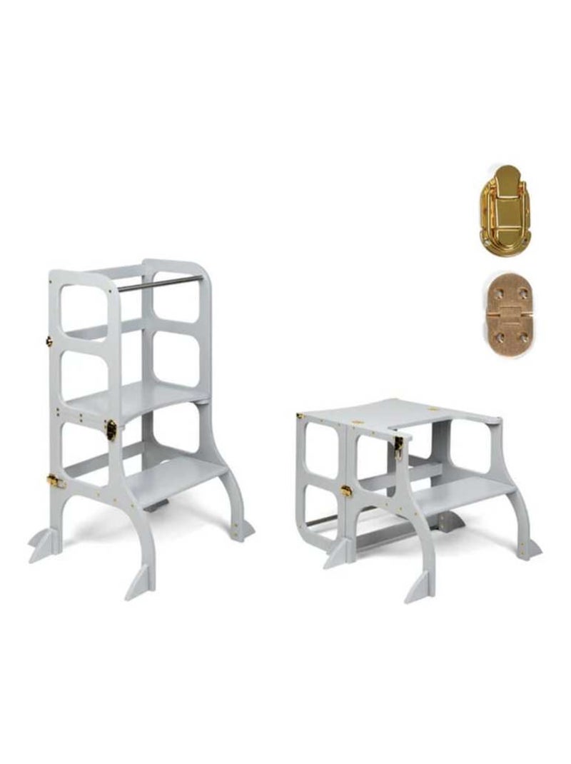 Tour d’apprentissage STEP’n’SIT 2-en-1 (tour + table) avec stabilisateur charnières Or Gris - Kiabi