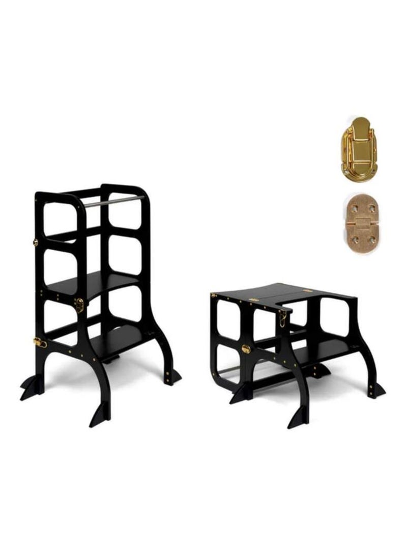 Tour d’apprentissage STEP’n’SIT 2-en-1 (tour + table) avec stabilisateur Noir charnières Or Noir - Kiabi